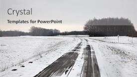 Presentation with wheel - PPT layouts having snowy-winter-road-with-wheel background and a light gray colored foreground