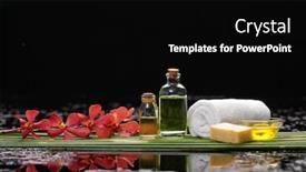  Presentation with stem - Amazing PPT theme having soap and massage oil and green plant with orchid stem still life backdrop and a black colored foreground
