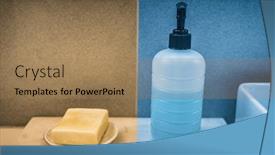  Presentation with hand soap - PPT theme consisting of soap-bar-versus-liquid-hand background and a coral colored foreground