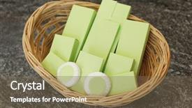  Presentation with cosmetics - Audience pleasing PPT theme consisting of wicker basket with cosmetics in hotel bathroom backdrop and a violet colored foreground