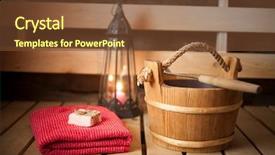  Presentation with soap - Amazing PPT layouts having soap in finnish sauna backdrop and a tawny brown colored foreground