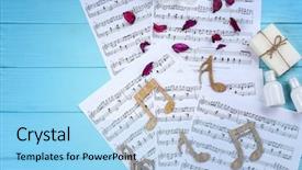  Presentation with music sheets - Slide deck with soap notes - composition of music sheets background and a  colored foreground
