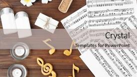  Presentation with music sheets - PPT theme featuring soap notes - composition of music sheets background and a  colored foreground