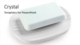  Presentation with soap - Amazing PPT theme having scrub rub - soap on a dish isolated backdrop and a white colored foreground