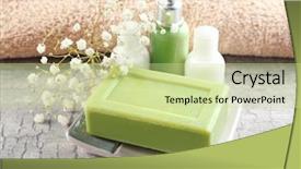  Presentation with soap - Presentation design having scrub rub - soap on a dish background and a soft green colored foreground