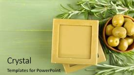  Presentation with natural soap - PPT layouts having soap with rosemary and olive background and a mint green colored foreground