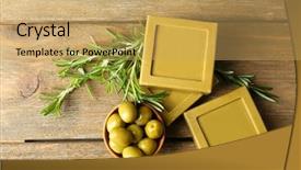  Presentation with natural soap - Audience pleasing PPT layouts consisting of soap with rosemary and olive backdrop and a yellow colored foreground