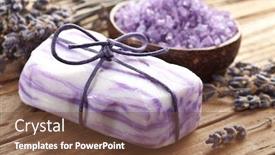  Presentation with soap - Colorful PPT layouts enhanced with soap with sea-salt and dried lavender on wood desk backdrop and a tawny brown colored foreground