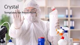  Presentation with medical supplies - PPT layouts enhanced with medical toilet - chemist checking the quality background and a lemonade colored foreground