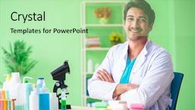  Presentation with stability testing - Presentation design with testing soap in the lab background and a  colored foreground