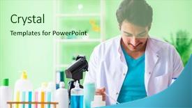  Presentation with testing program - Presentation consisting of testing soap in the lab background and a  colored foreground