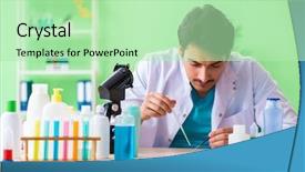  Presentation with testing program - Theme having testing soap in the lab background and a mint green colored foreground