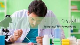  Presentation with testing assessments - Presentation design enhanced with testing soap in the lab background and a  colored foreground