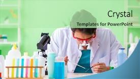  Presentation with testing - Presentation design having testing soap in the lab background and a  colored foreground