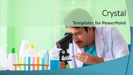  Presentation with testing - Presentation theme enhanced with testing soap in the lab background and a soft green colored foreground