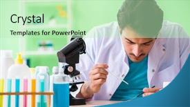  Presentation with testing program - Presentation design featuring testing soap in the lab background and a  colored foreground