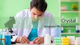  Presentation with regression testing - Amazing PPT layouts having testing soap in the lab backdrop and a seafoam green colored foreground