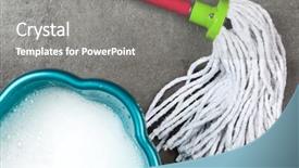  Presentation with air duct cleaning service - Colorful PPT theme enhanced with soapy - cleaning supplies on grey background backdrop and a gray colored foreground