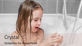 Presentation with hipster girl playing tetris game - Beautiful slide deck featuring soapy - little girl playing in bath backdrop and a coral colored foreground