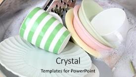  Presentation with kitchen sink splash - Presentation design consisting of soapy - utensils soaking in kitchen sink background and a sky blue colored foreground