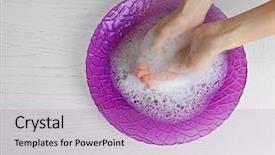  Presentation with bowl - Theme with soapy water - woman washing hands in bowl background and a coral colored foreground