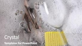  Presentation with water glass - Slide set consisting of soapy water with cutlery background and a gray colored foreground