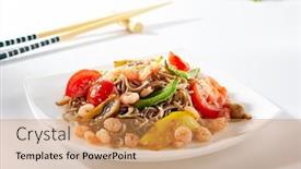  Presentation with asian food - PPT theme featuring soba-noodles-with-seafood background and a yellow colored foreground