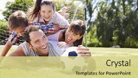  Presentation with football - Amazing presentation design having soccer - family playing football in garden backdrop and a blonde colored foreground