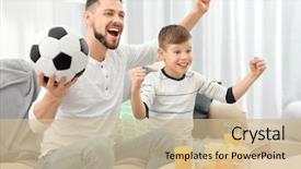  Presentation with football - Amazing presentation theme having soccer - father and son watching football backdrop and a soft green colored foreground
