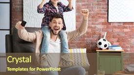  Presentation with father son hands - PPT theme featuring soccer - father and son watching football background and a tawny brown colored foreground
