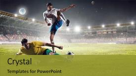  Presentation with media - Slide deck with soccer - football hottest moments mixed media background and a gold colored foreground