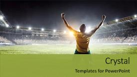  Presentation with media - Theme with soccer - he is the champ mixed background and a gold colored foreground