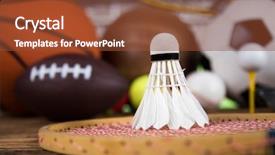  Presentation with stadium - PPT theme enhanced with soccer badminton basketball - sport equipment and balls stadium background and a tawny brown colored foreground