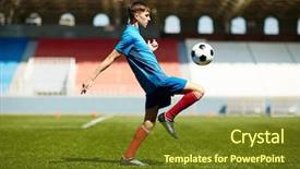  Presentation with football play diagram - Presentation theme enhanced with soccer ball - young football player background and a tawny brown colored foreground