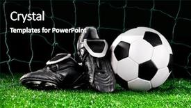  Presentation with football field - Cool new presentation theme with soccer ball and cleats backdrop and a black colored foreground