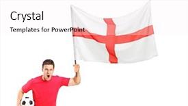  Presentation with english - PPT theme with soccer ball and english flag background and a white colored foreground