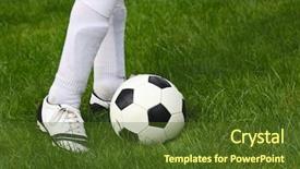  Presentation with football field or soccer field - Beautiful PPT theme featuring soccer ball and football player backdrop and a  colored foreground