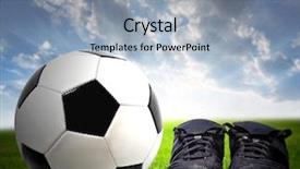  Presentation with shoes - Slide set having soccer ball and shoes in grass background and a light blue colored foreground