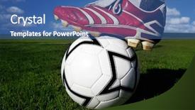  Presentation with shoes - Presentation theme enhanced with professional football - horizontal image of soccer ball background and a ocean colored foreground