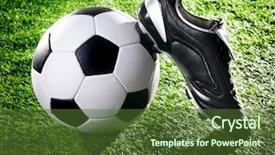 Presentation with green lawn - Amazing presentation theme having soccer ball and shoes backdrop and a tawny brown colored foreground
