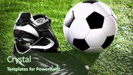  Presentation with green lawn - Amazing PPT layouts having soccer ball and shoes backdrop and a tawny brown colored foreground