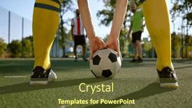  Presentation with soccer field - PPT theme featuring soccer-ball-and-sportsman-legs and a tawny brown colored foreground