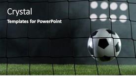  Presentation with soccer net - Colorful PPT theme enhanced with soccer-ball-flying-into-net backdrop and a dark gray colored foreground