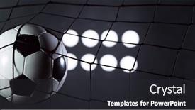  Presentation with soccer net - Amazing PPT theme having soccer-ball-flying-into-net backdrop and a dark gray colored foreground