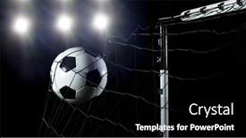  Presentation with soccer net - Beautiful slide deck featuring soccer-ball-flying-into-net backdrop and a black colored foreground