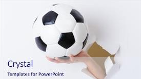  Presentation with hold hand - Slide deck featuring soccer ball hold with woman background and a sky blue colored foreground