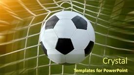  Presentation with soccer net - Audience pleasing PPT layouts consisting of soccer-ball-in-a-net backdrop and a tawny brown colored foreground