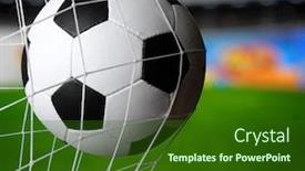 Presentation with soccer net - PPT theme enhanced with soccer-ball-in-the-net background and a forest green colored foreground