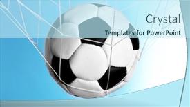  Presentation with soccer net - PPT theme having soccer ball in the net on blue background background and a cool aqua colored foreground