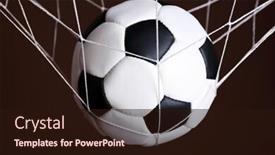  Presentation with soccer net - Beautiful PPT layouts featuring soccer ball in the net on brown background backdrop and a wine colored foreground